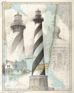 Terry Elkins, Hatteras Lighthouse, NC. Pencil on collage, 30” x 24”. Private collection, print available (click here).