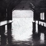 Terry Elkins, Boathouse Georges Bank. Pencil on collage, 20”x29”. Private collection, print available.
