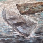 Terry Elkins, Double Dories. Oil on collage, 50”x70”. Original available.